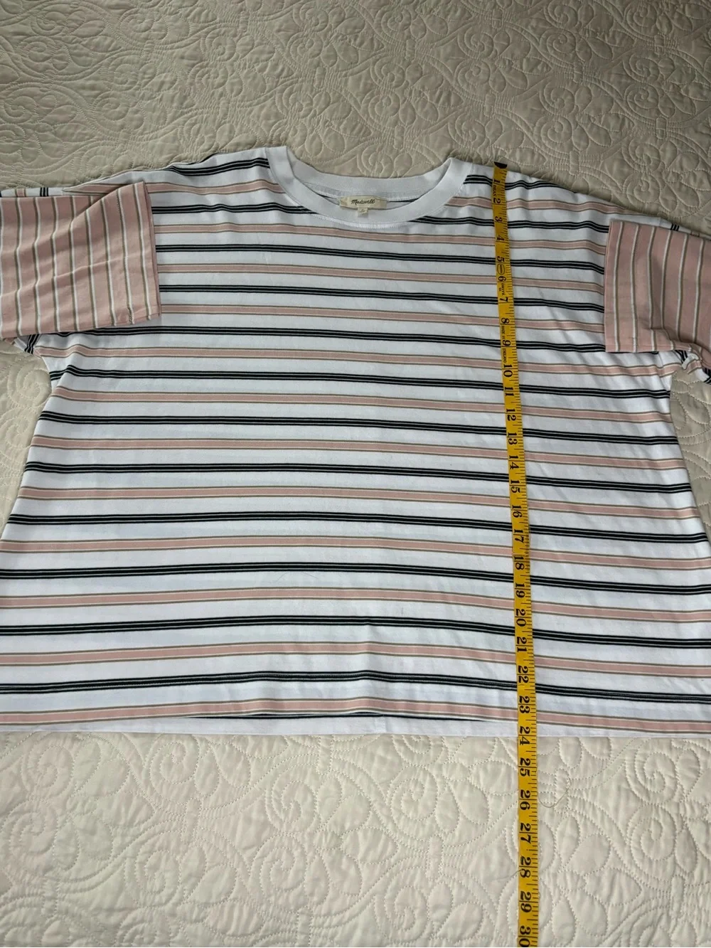 Madewell Easy Crewneck Striped Top in White, Blush & Black - Picture 6 of 8